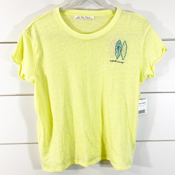 Free People T-Shirt XS Wipeout Neon Green Graphic Short Sleeve Catch Waves NWT - Picture 3 of 9